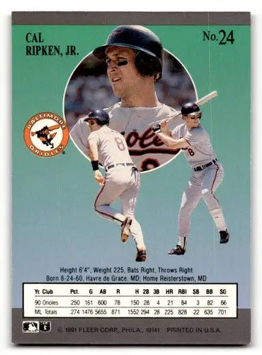 1991 Ultra #24 Cal Ripken Jr. Baltimore Orioles Baseball Cards EX/NM ID:53985 - Baseball Card Single