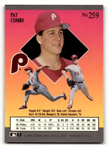 1991 Ultra #259 Pat Combs Philadelphia Phillies Baseball Cards EX/NM ID:53988 - Baseball Card Single