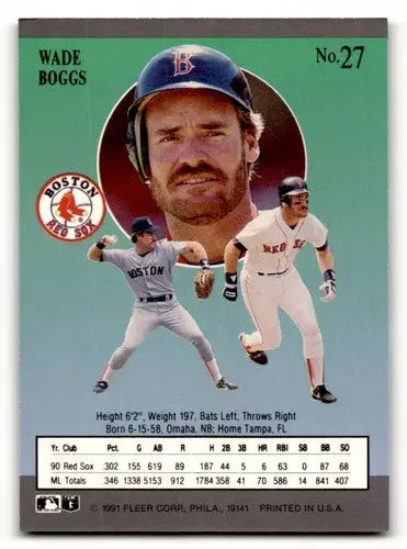 1991 Ultra #27 Wade Boggs Boston Red Sox Baseball Cards EX/NM ID:53986 - Baseball Card Single