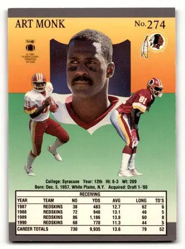 1991 Ultra #274 Art Monk Washington Redskins Football Cards EX/NM ID:56583 - Football Card Single