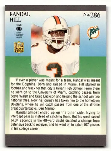 1991 Ultra #286 Randal Hill Miami Dolphins Football Cards NM Near Mi ID:56567 - Football Card Single