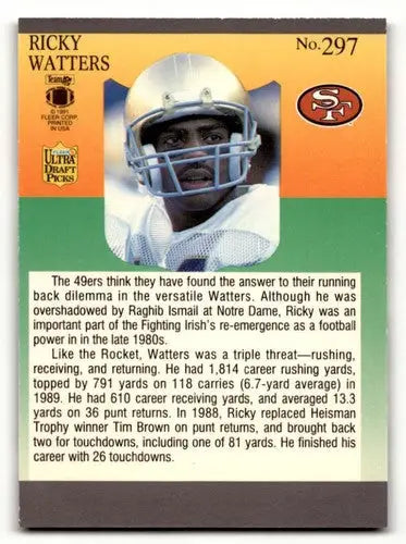 San Francisco 49ers Ricky Watters football card from 1991 Ultra series