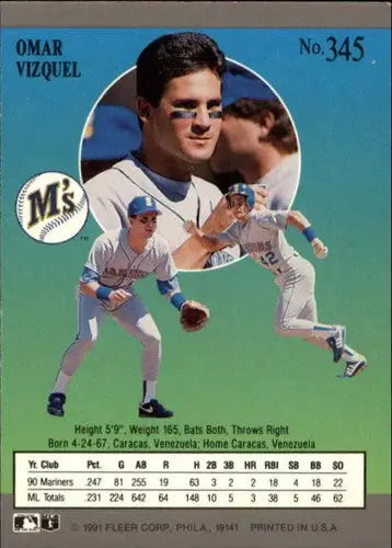 Omar Vizquel baseball card with original gloss from 1991 Ultra #345 NM-MT Mariners