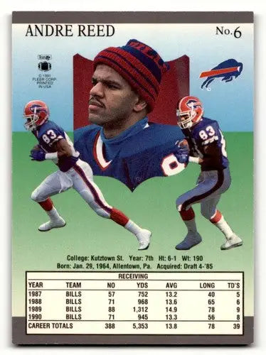 Original gloss Andre Reed Buffalo Bills football card from 1991 Ultra #6