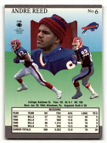 Original gloss Andre Reed Buffalo football card from 1991 Ultra #6 Reed Buffalo Bills