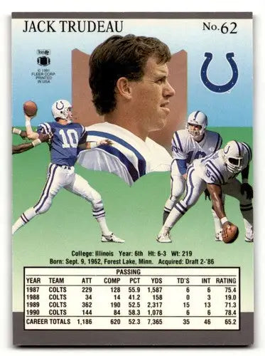 Original gloss Jack Trudeau Indianapolis Colts football card from 1991 Ultra #62