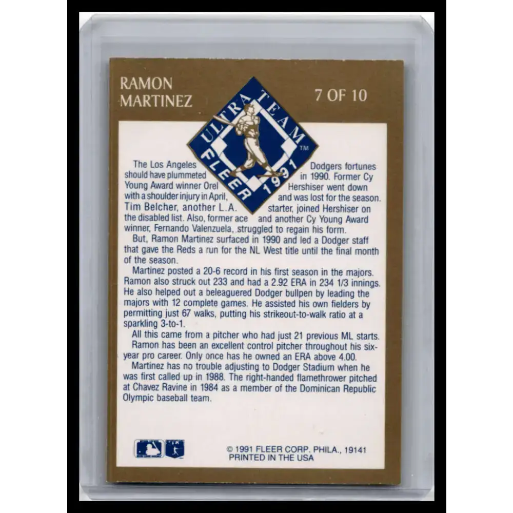 1991 Ultra #7 Ramon Martinez NM-MT Los Angeles Dodgers Baseball Card - Baseball Card Single