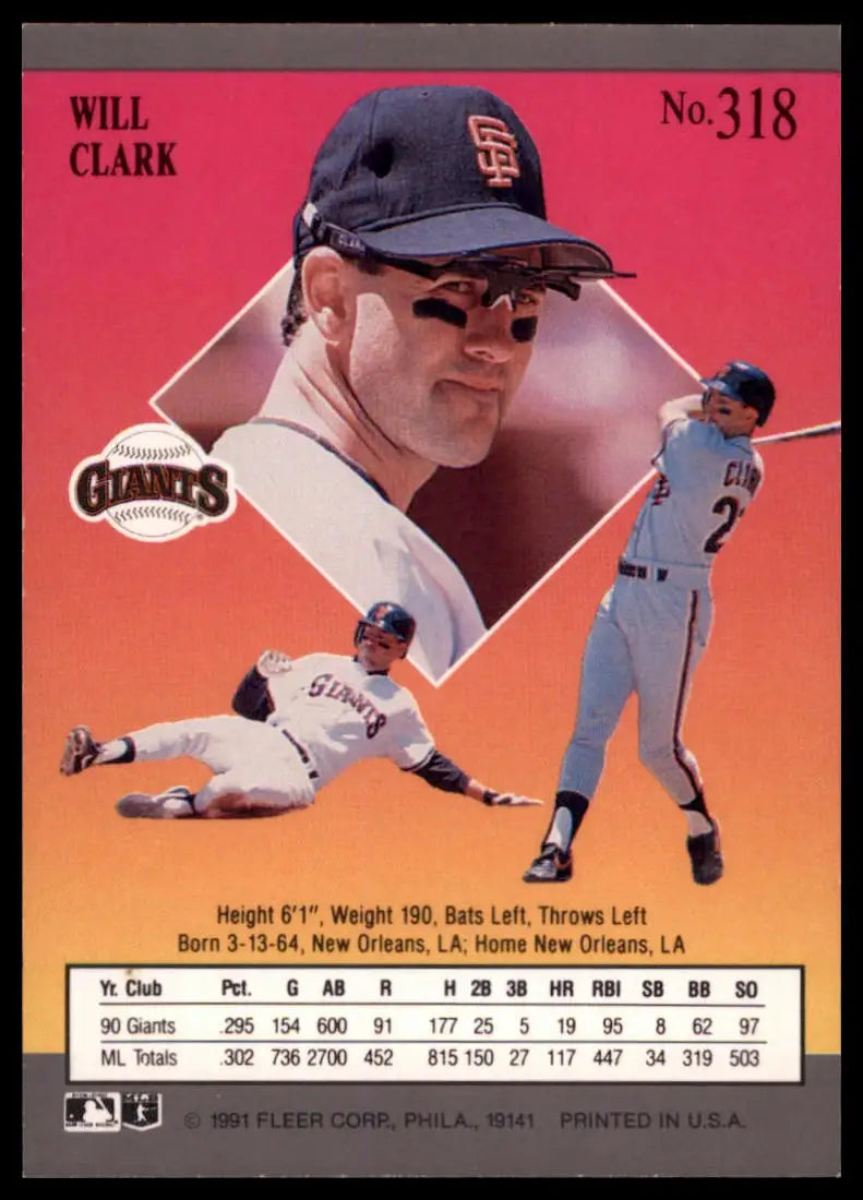 1991 Ultra Will Clark 318 San Francisco Giants NM - Baseball Card Single