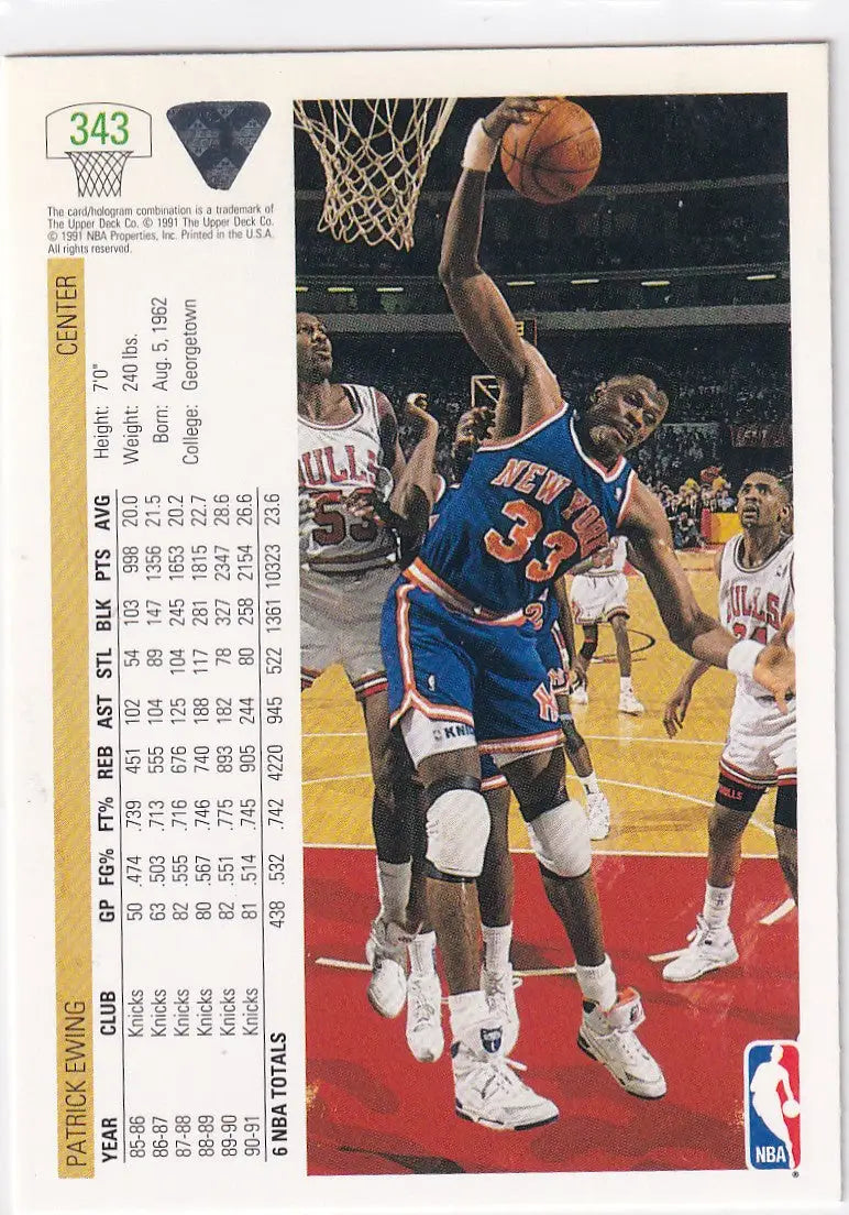 1991 UPPEER DECK #343 PATRICK EWING- NEW YORK KNICKS - Basketball Card Single