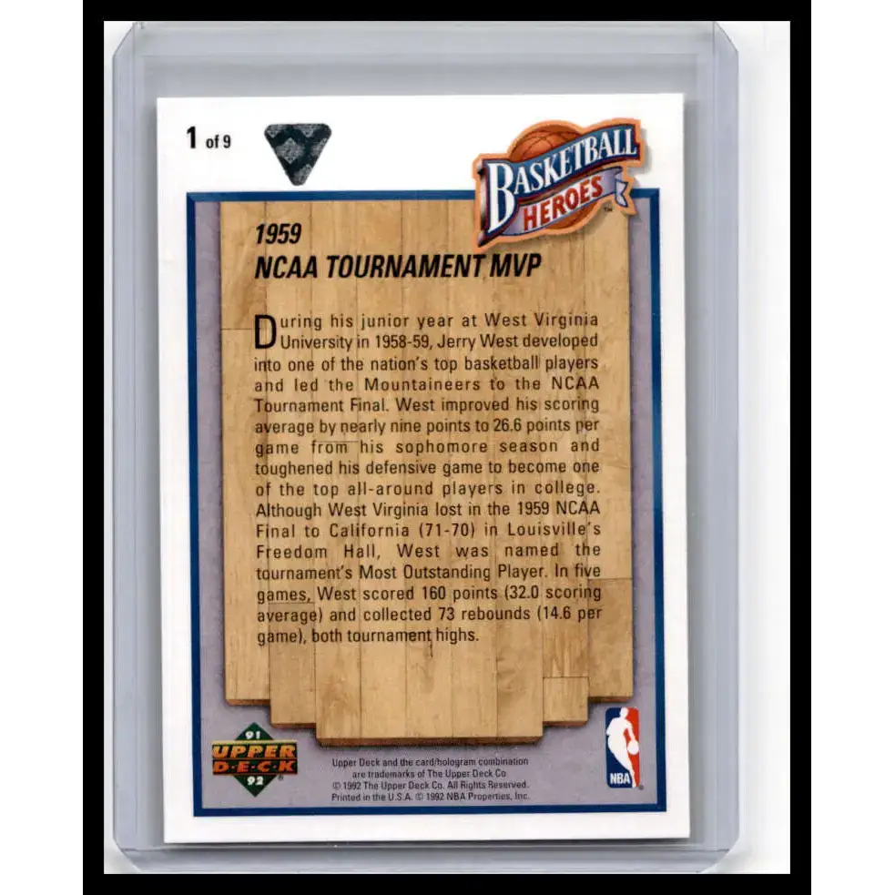 1991 Upper Deck #1 Jerry West NM-MT West Virginia Mountaineers Basketball Card - Basketball Card Single