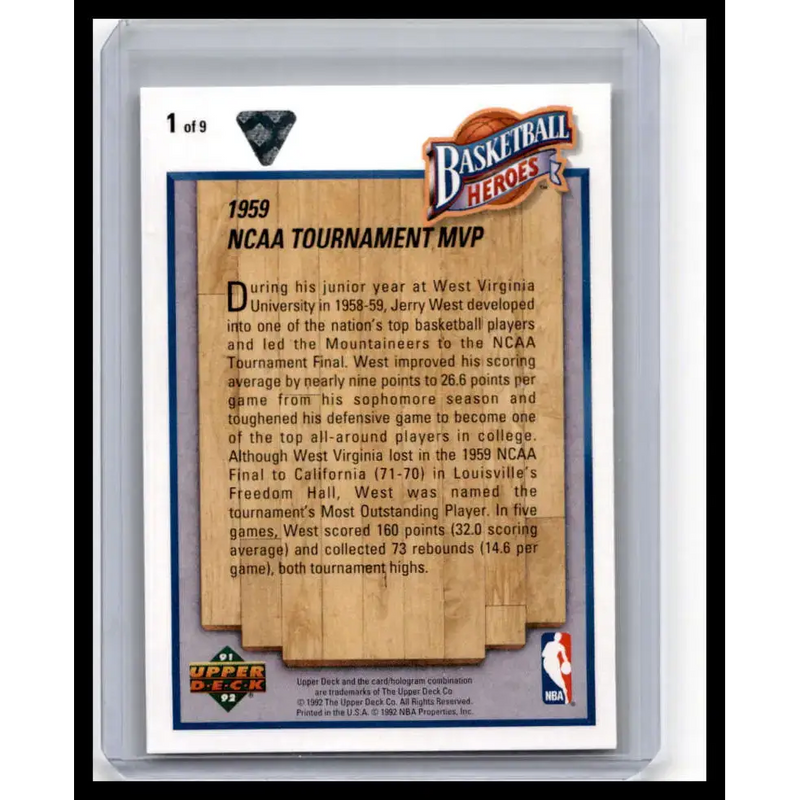 1991 Upper Deck #1 Jerry West NM-MT West Virginia Mountaineers Basketball Card - Basketball Card Single