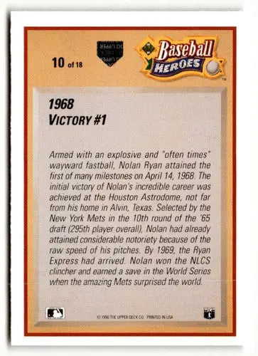 Baseball card back of Nolan Ryan with original gloss from 1991 Upper Deck Nolan Ryan baseball card