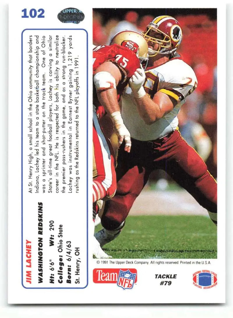 1991 Upper Deck #102 Jim Lachey NM-MT Washington Redskins Football Card - Football Card Single