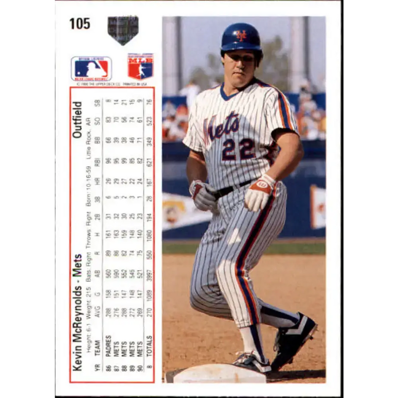 1991 Upper Deck #105 Kevin McReynolds EX Excellent New York Mets Baseball Card - Baseball Card Single