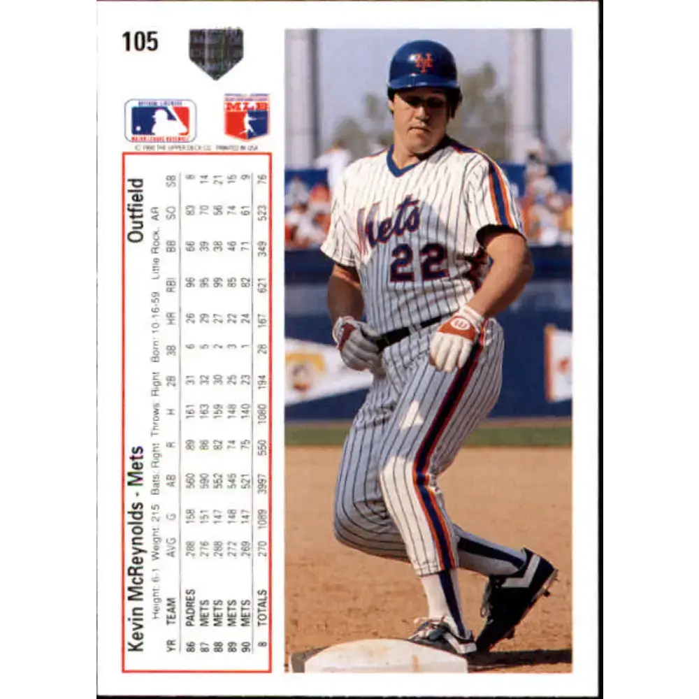 1991 Upper Deck #105 Kevin McReynolds NM-MT New York Mets Baseball Card - Baseball Card Single