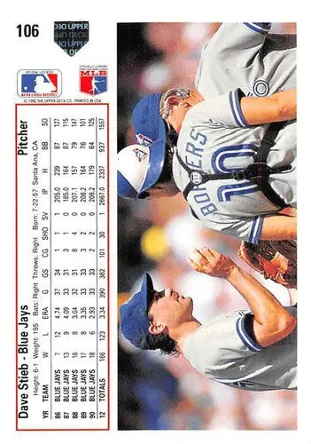 1991 Upper Deck Dave Stieb baseball card with original gloss in Near Mint condition