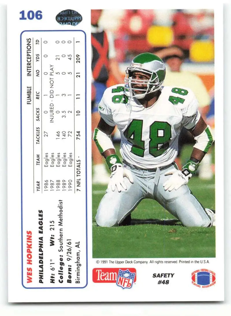 1991 Upper Deck #106 Wes Hopkins NM-MT Philadelphia Eagles Football Card - Football Card Single