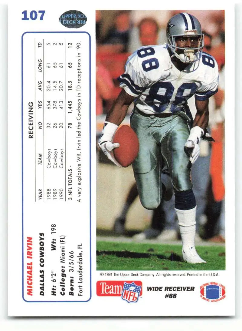 1991 Upper Deck #107 Michael Irvin NM-MT Dallas Cowboys Football Card - Football Card Single
