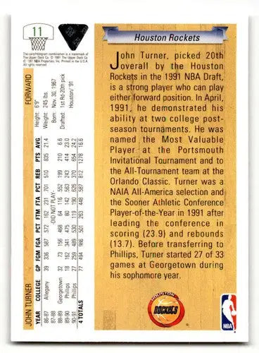 1991 Upper Deck #11 John Turner Houston Rockets Basketball Cards NM ID:55739 - Basketball Card Single