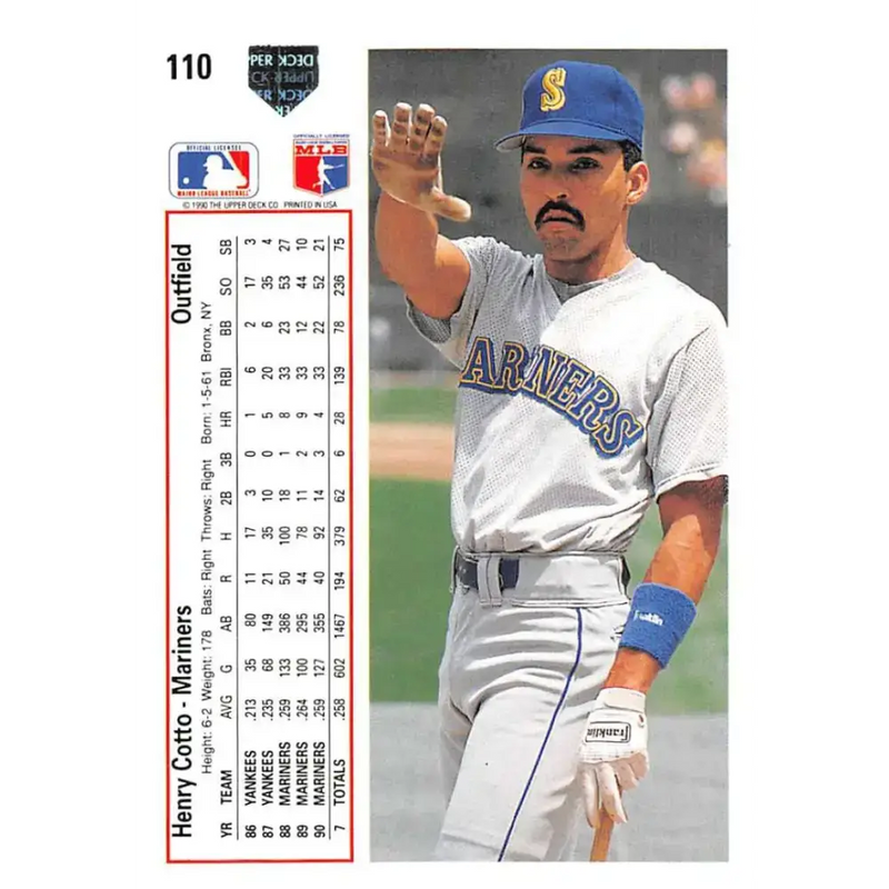 1991 Upper Deck #110 Henry Cotto EX Excellent Seattle Mariners Baseball Card - Baseball Card Single