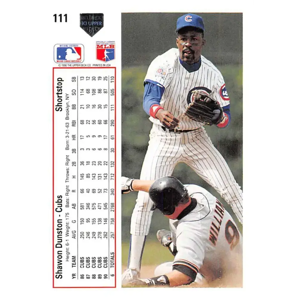 1991 Upper Deck #111 Shawon Dunston EX Excellent Chicago Cubs Baseball Card - Baseball Card Single