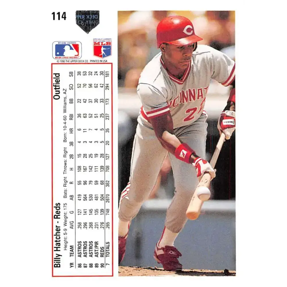1991 Upper Deck #114 Billy Hatcher EX Excellent Cincinnati Reds Baseball Card - Baseball Card Single