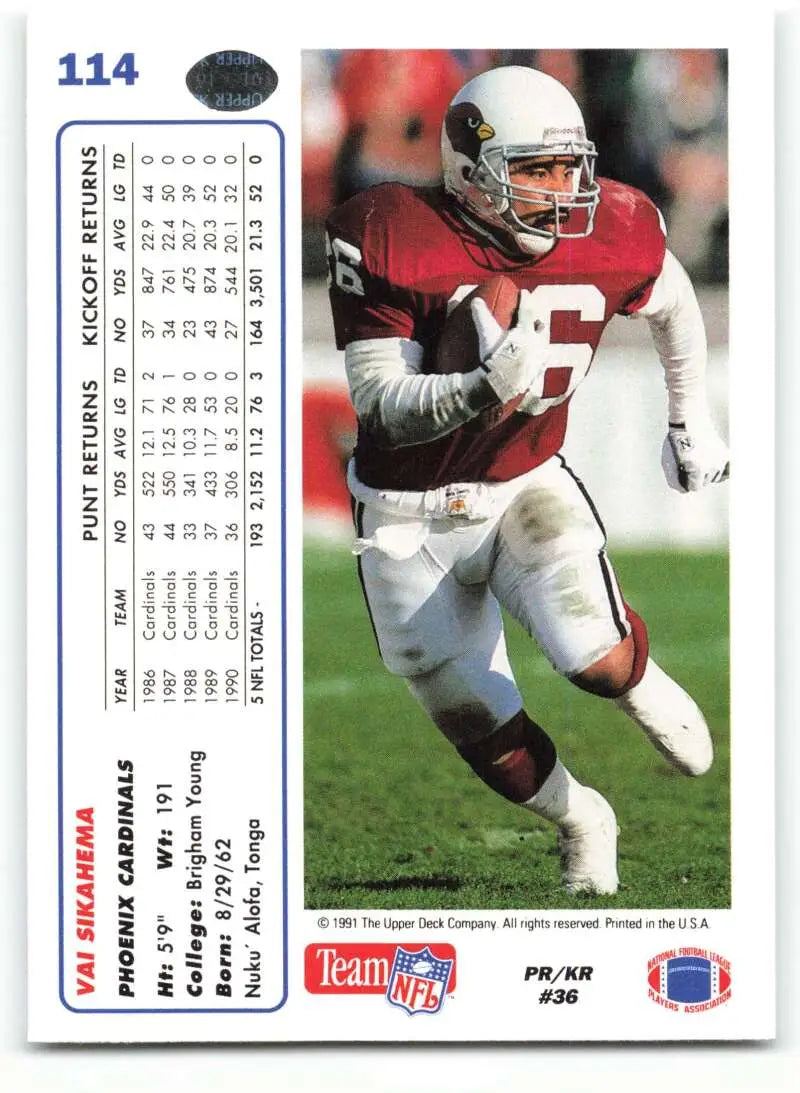 1991 Upper Deck #114 Vai Sikahema NM-MT Phoenix Cardinals Football Card - Football Card Single
