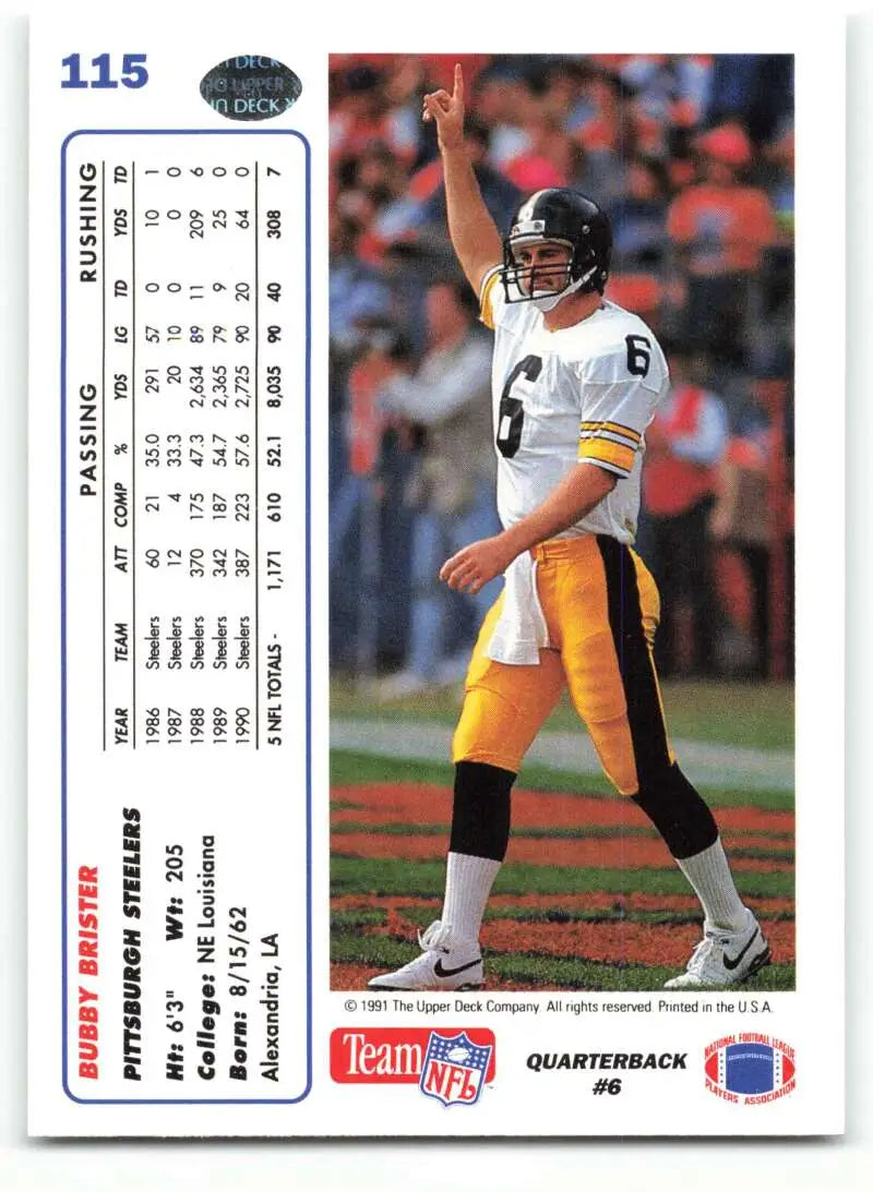1991 Upper Deck #115 Bubby Brister NM-MT Pittsburgh Steelers Football Card - Football Card Single