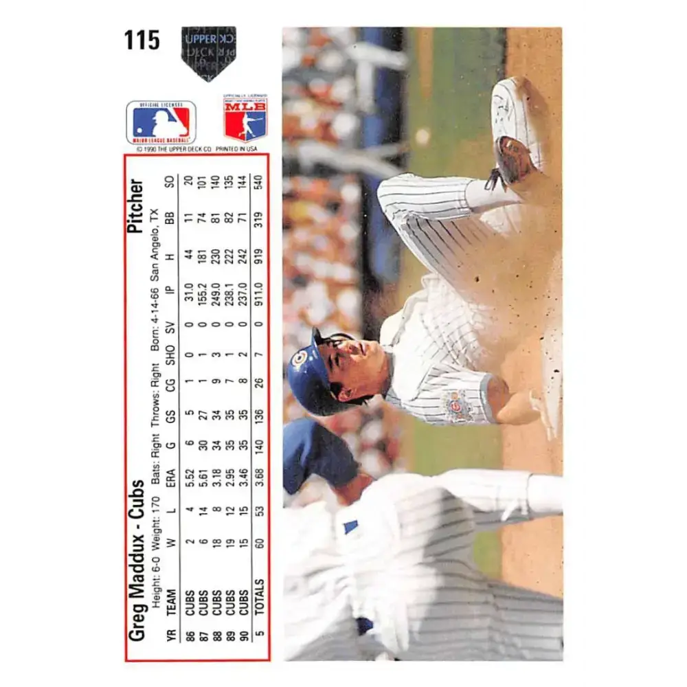 1991 Upper Deck #115 Greg Maddux EX Excellent Chicago Cubs Baseball Card - Baseball Card Single