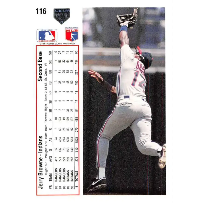 1991 Upper Deck #116 Jerry Browne EX Excellent Cleveland Indians Baseball Card - Baseball Card Single