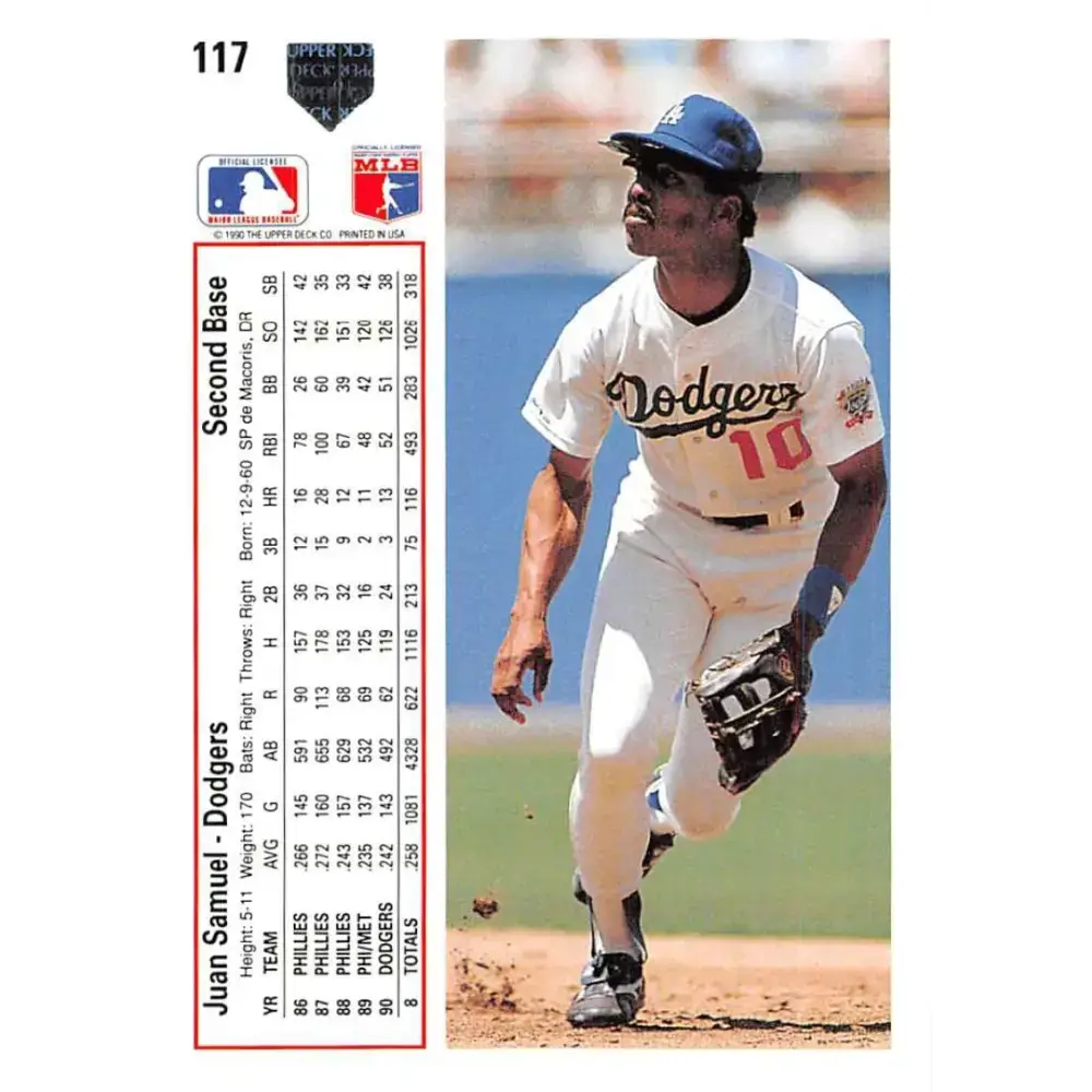 1991 Upper Deck #117 Juan Samuel EX Excellent Los Angeles Dodgers Baseball Card - Baseball Card Single