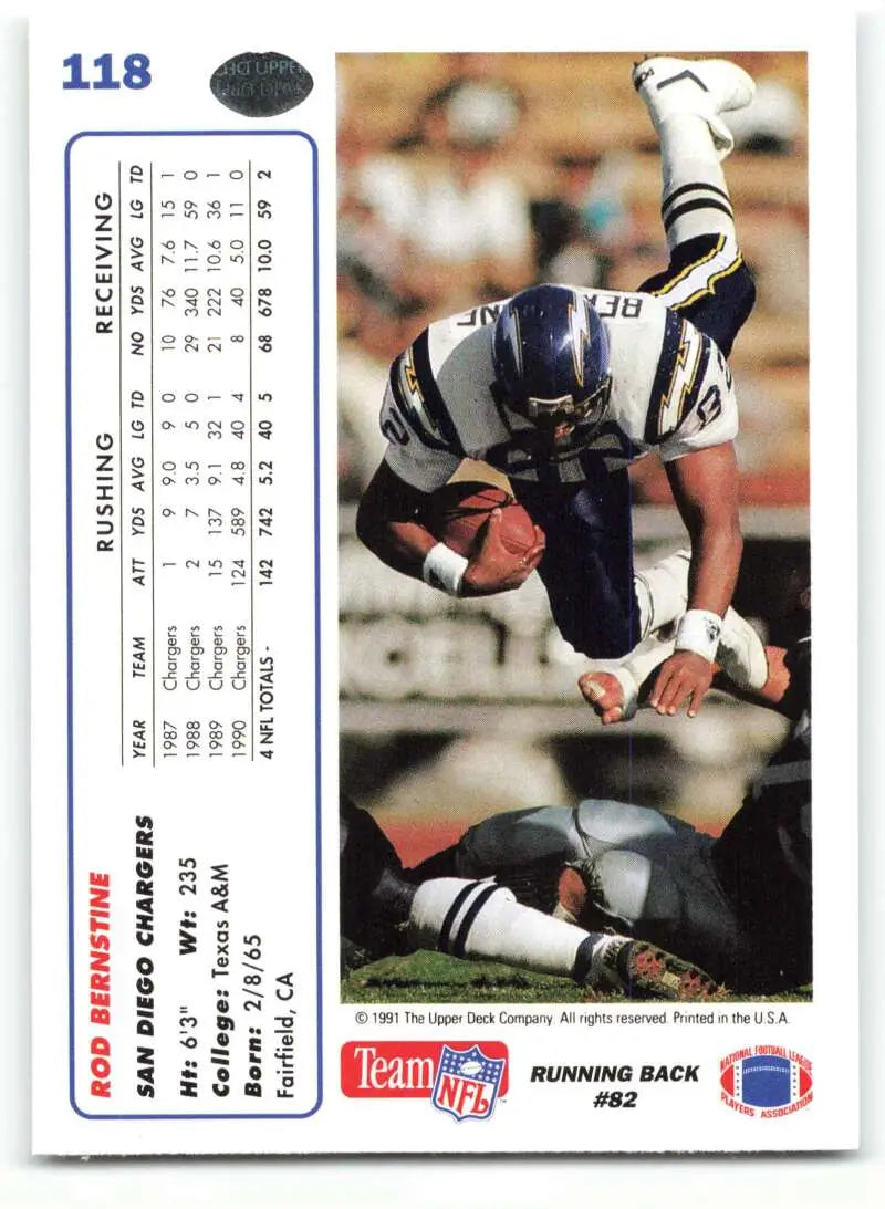 1991 Upper Deck #118 Rod Bernstine NM-MT San Diego Chargers Football Card - Football Card Single