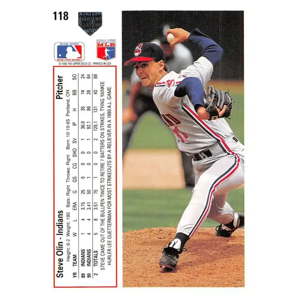 1991 Upper Deck #118 Steve Olin EX Excellent Cleveland Indians Baseball Card - Baseball Card Single