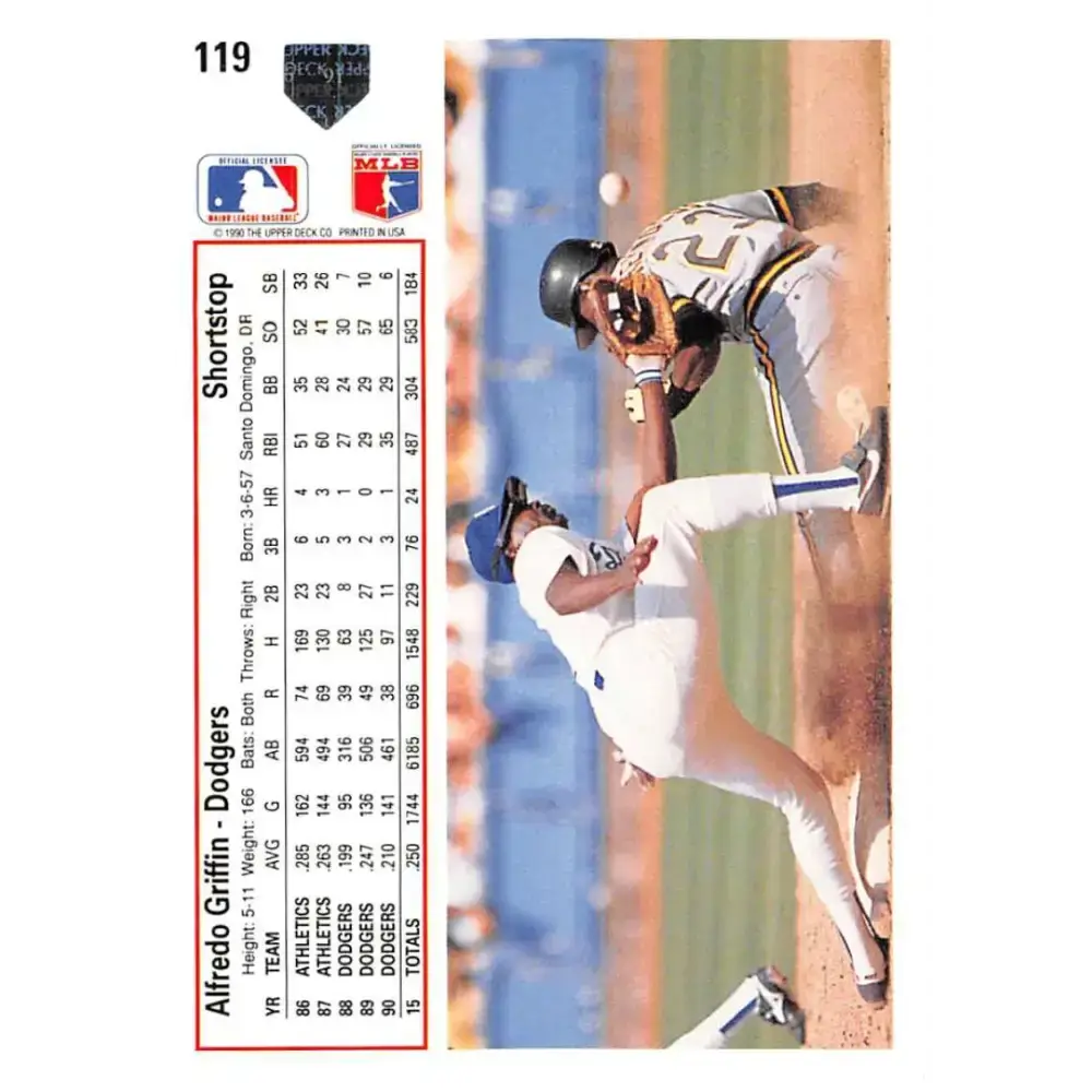 1991 Upper Deck #119 Alfredo Griffin EX Excellent Los Angeles Dodgers Baseball Card - Baseball Card Single