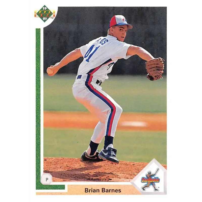 1991 Upper Deck #12 Brian Barnes EX Excellent RC Rookie Montreal Expos Baseball Card - Baseball Card Single