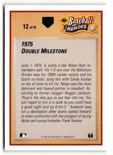 Back of 1991 Upper Deck Nolan Ryan baseball card showing original gloss and stats