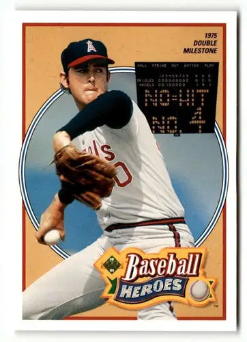 Baseball card featuring Nolan Ryan with original gloss from 1991 Upper Deck Baseball Heroes
