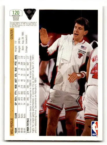 1991 Upper Deck #120 Will Perdue Chicago Bulls Basketball Cards NM N ID:55716 - Basketball Card Single