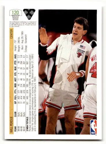 1991 Upper Deck #120 Will Perdue Chicago Bulls Basketball Cards NM N ID:55736 - Basketball Card Single