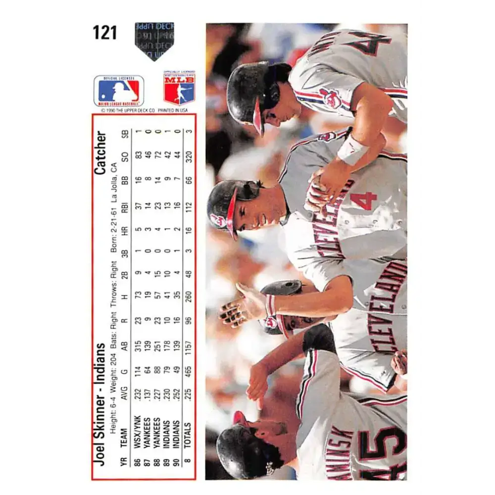1991 Upper Deck #121 Joel Skinner EX Excellent Cleveland Indians Baseball Card - Baseball Card Single