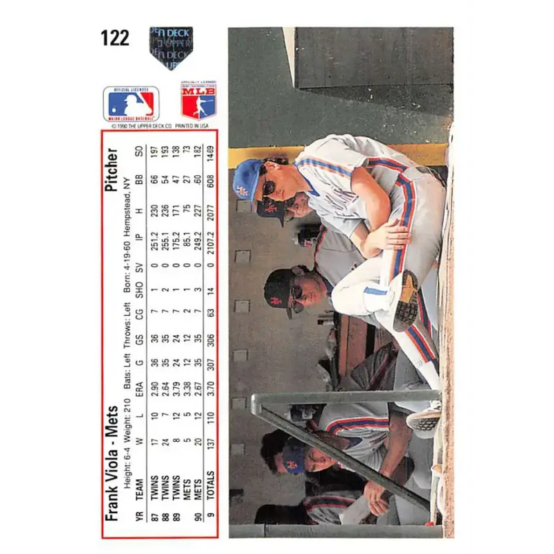 1991 Upper Deck #122 Frank Viola EX Excellent New York Mets Baseball Card - Baseball Card Single