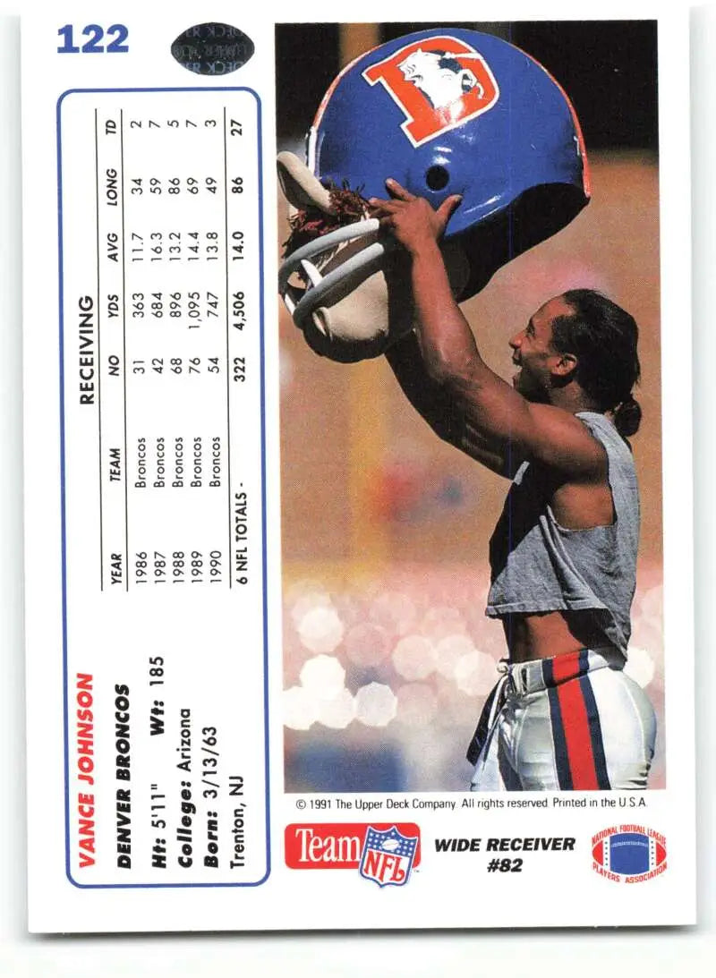 1991 Upper Deck #122 Vance Johnson NM-MT Denver Broncos Football Card - Football Card Single