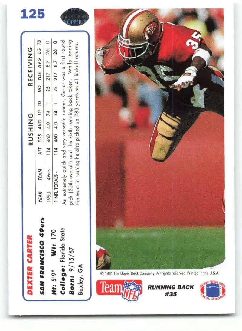 1991 Upper Deck #125 Dexter Carter NM-MT San Francisco 49ers Football Card - Football Card Single