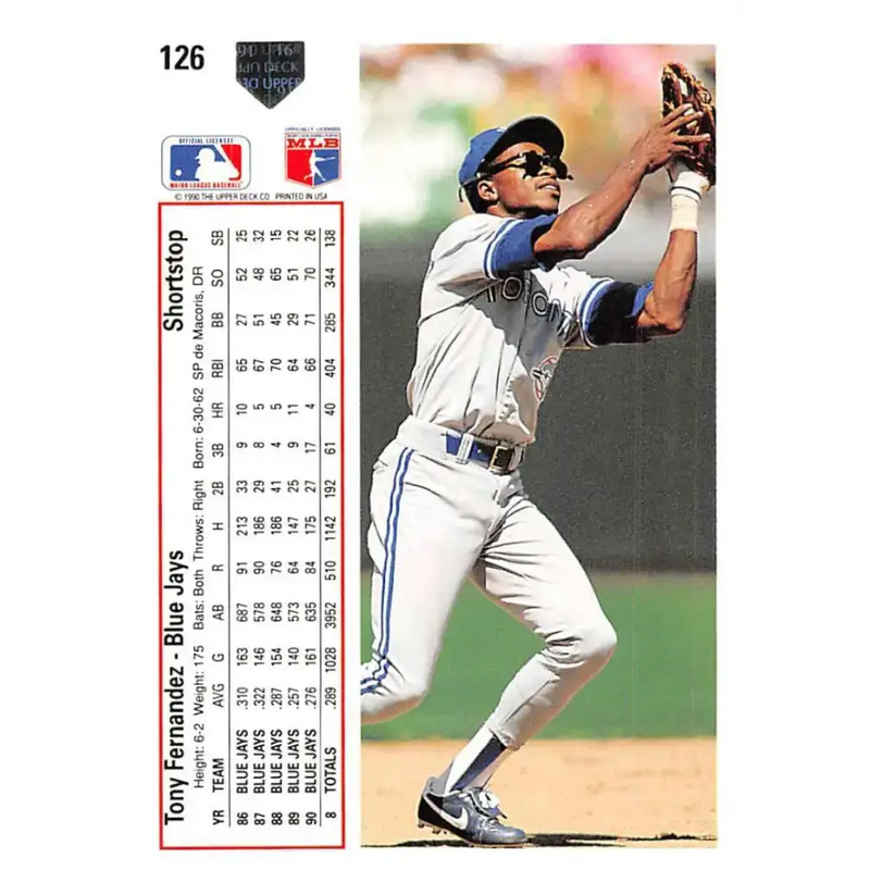 1991 Upper Deck #126 Tony Fernandez EX Excellent Toronto Blue Jays Baseball Card - Baseball Card Single