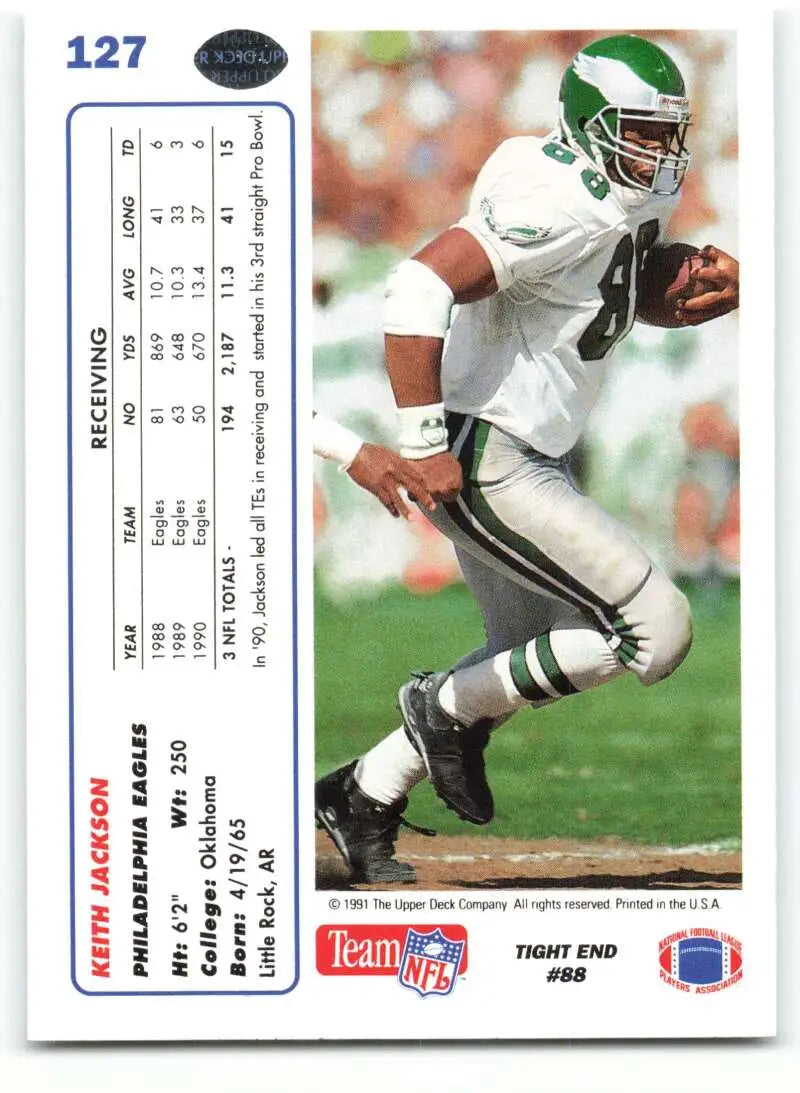 1991 Upper Deck #127 Keith Jackson NM-MT Philadelphia Eagles Football Card - Football Card Single