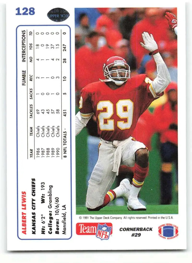 1991 Upper Deck #128 Albert Lewis NM-MT Kansas City Chiefs Football Card - Football Card Single