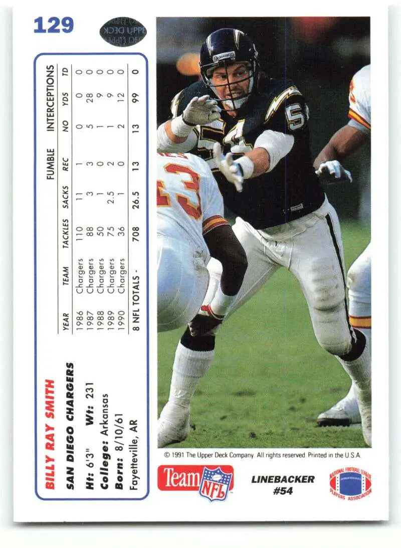 1991 Upper Deck #129 Billy Ray Smith NM-MT San Diego Chargers Football Card - Football Card Single
