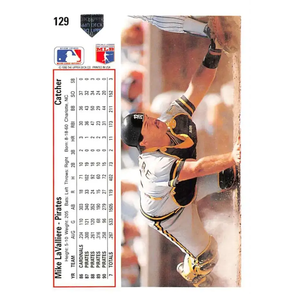 1991 Upper Deck #129 Mike LaValliere EX Excellent Pittsburgh Pirates Baseball Card