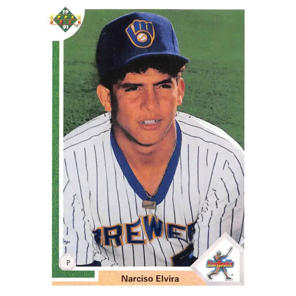 1991 Upper Deck #13 Narciso Elvira EX Excellent RC Rookie Milwaukee Brewers Baseball Card - Baseball Card Single