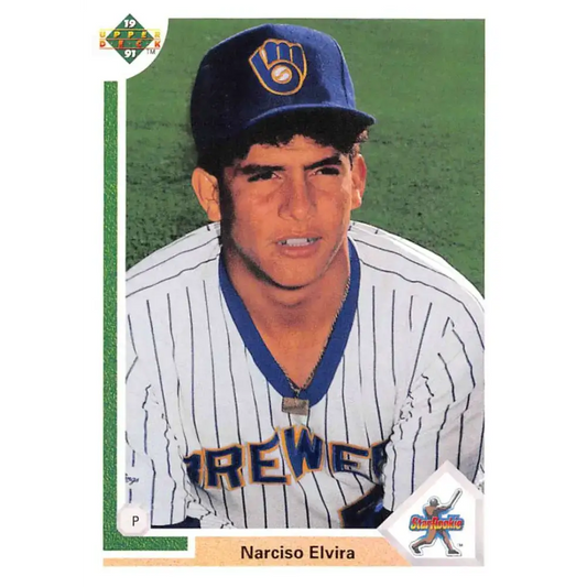 1991 Upper Deck #13 Narciso Elvira EX Excellent RC Rookie Milwaukee Brewers Baseball Card - Baseball Card Single